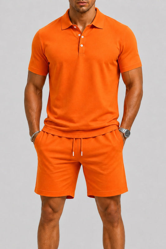 Set Men - Breathable Sports Two-Piece Summer Outfit with Polo and Shorts