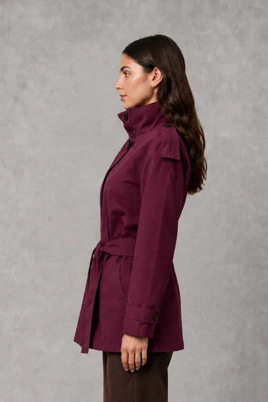 Jacket Women - Cropped Belted Jacket with High Collar
