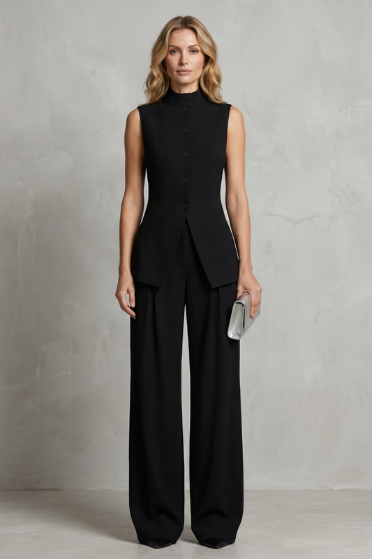 Set Women - Draped Two-Piece Outfit with Wide Leg Trousers