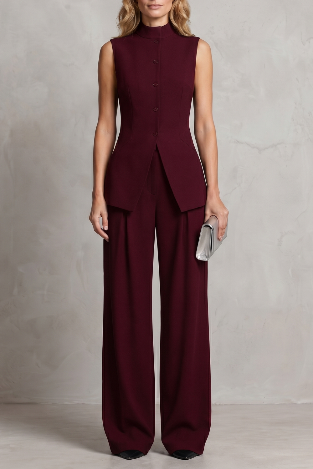 Set Women - Draped Two-Piece Outfit with Wide Leg Trousers