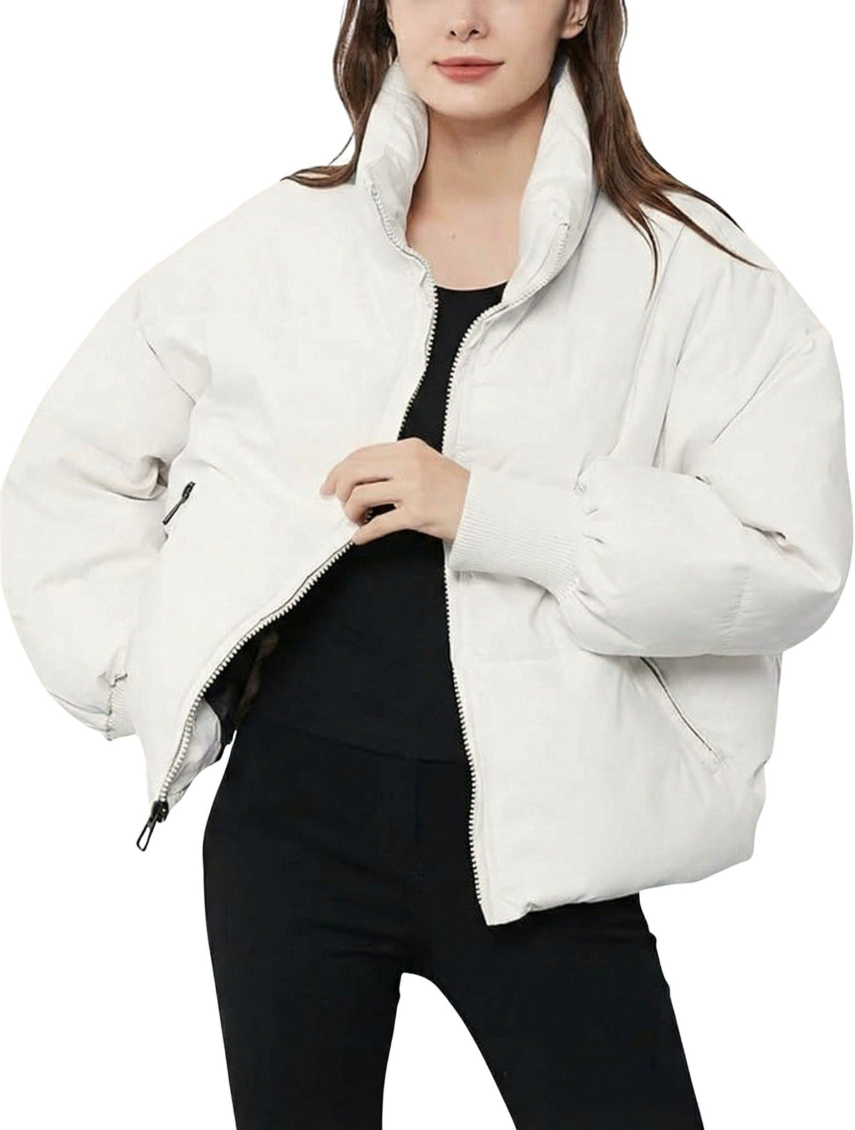 Jacket Women - Quilted Puffer Jacket with Zip Front