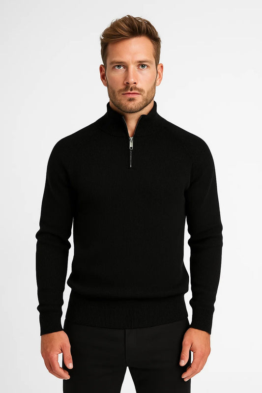 Pullover Men - Plaid Warm Mandarin Pullover with Half-Zip and Collar