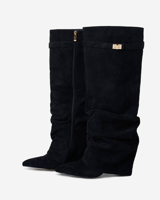 Knee High Boots Women - Fold-Over Knee High Boots with Buckle Detail
