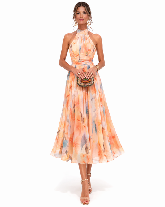 Maxi Dress Women - Halter Maxi Dress with Watercolour Print