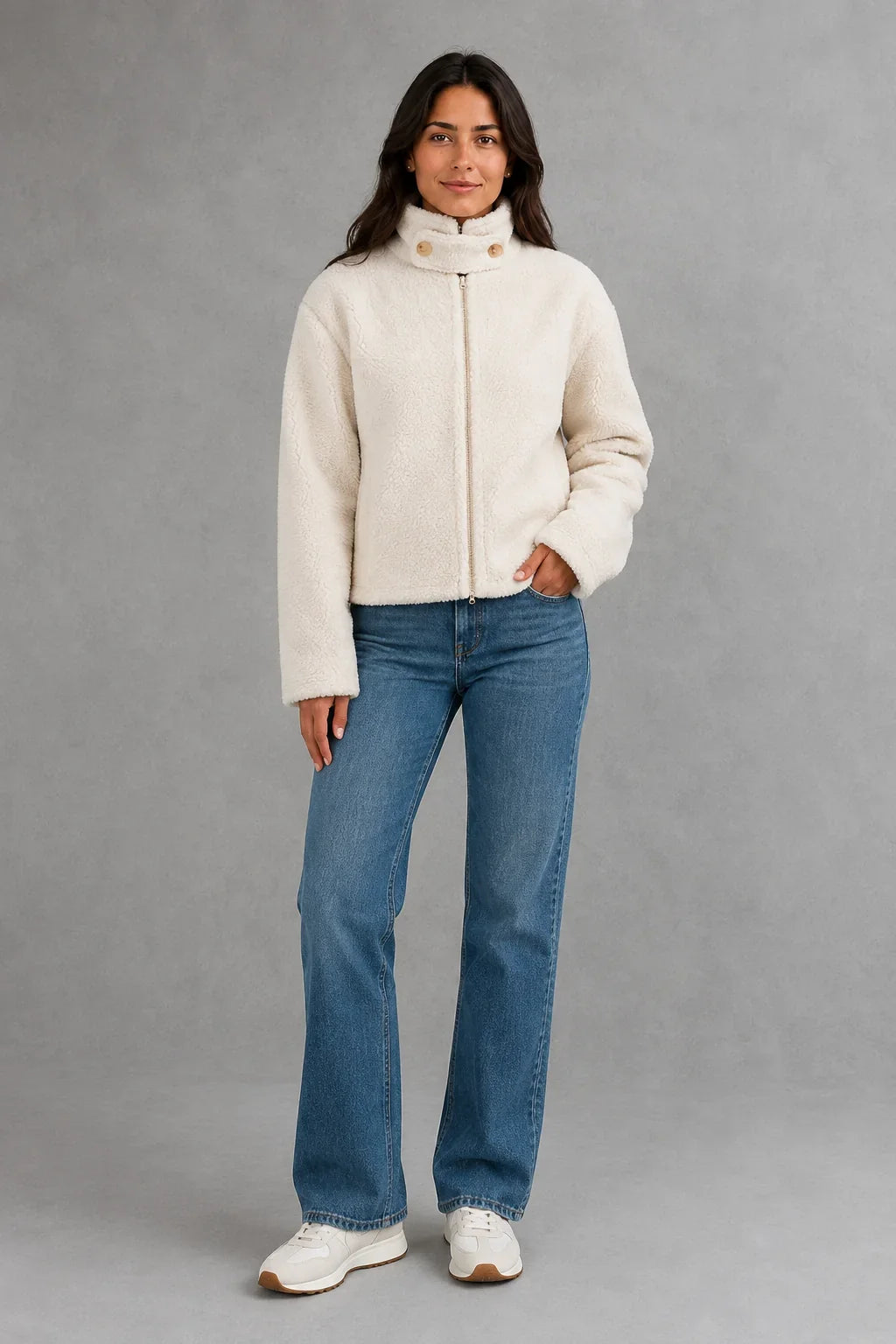 Jacket Women - Plush Fleece Jacket with Zip Front