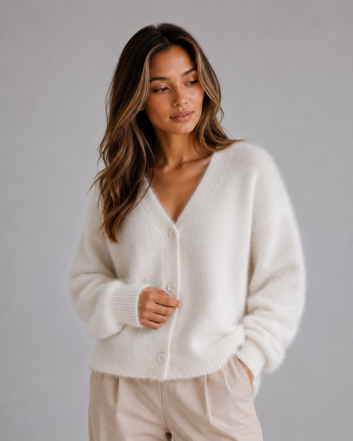 Cardigan Women - Button-Front Knit Cardigan with V-Neckline