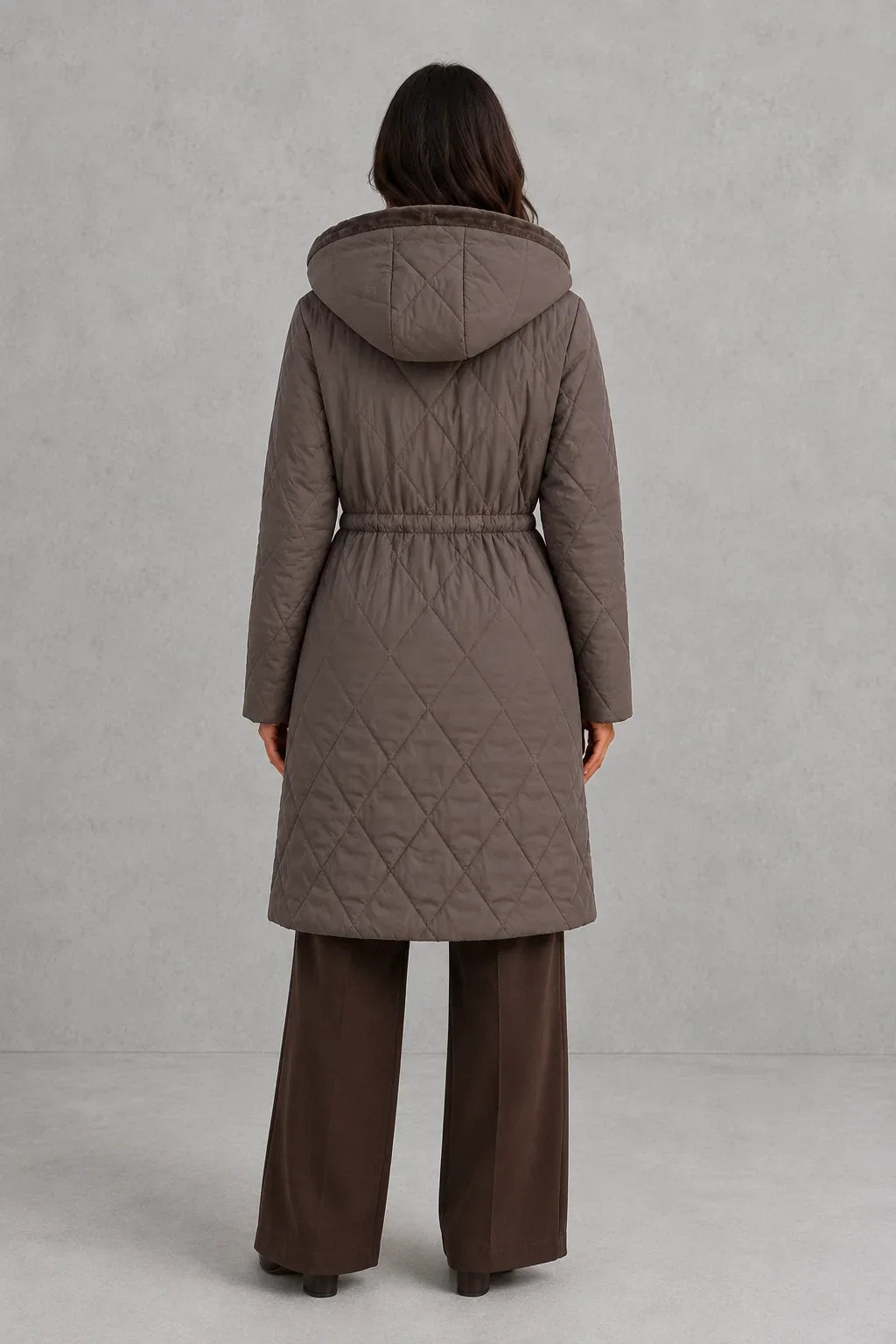 Coat Women - Long Quilted Puffer Coat with Faux Fur Collar