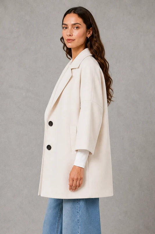 Coat Women - Longline Coat with Notch Lapel