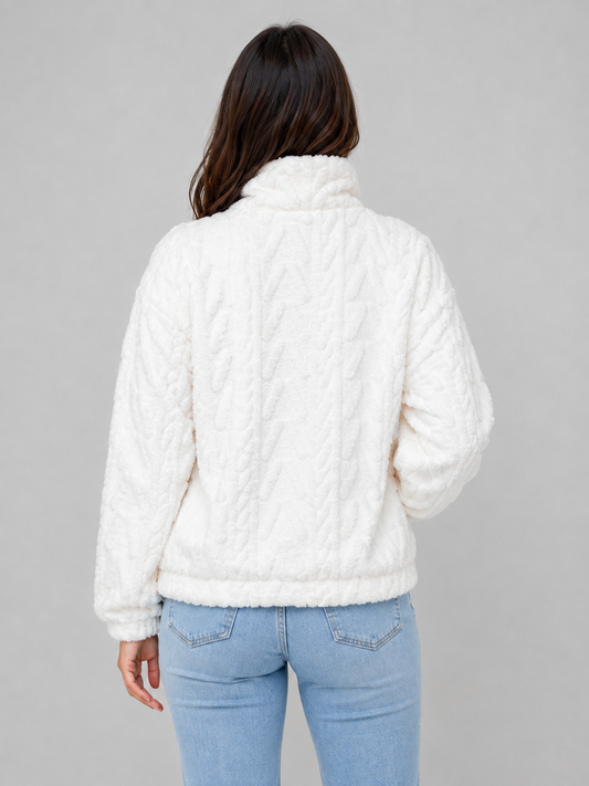 Jacket Women - Half Zip Plush Jacket with High Neck