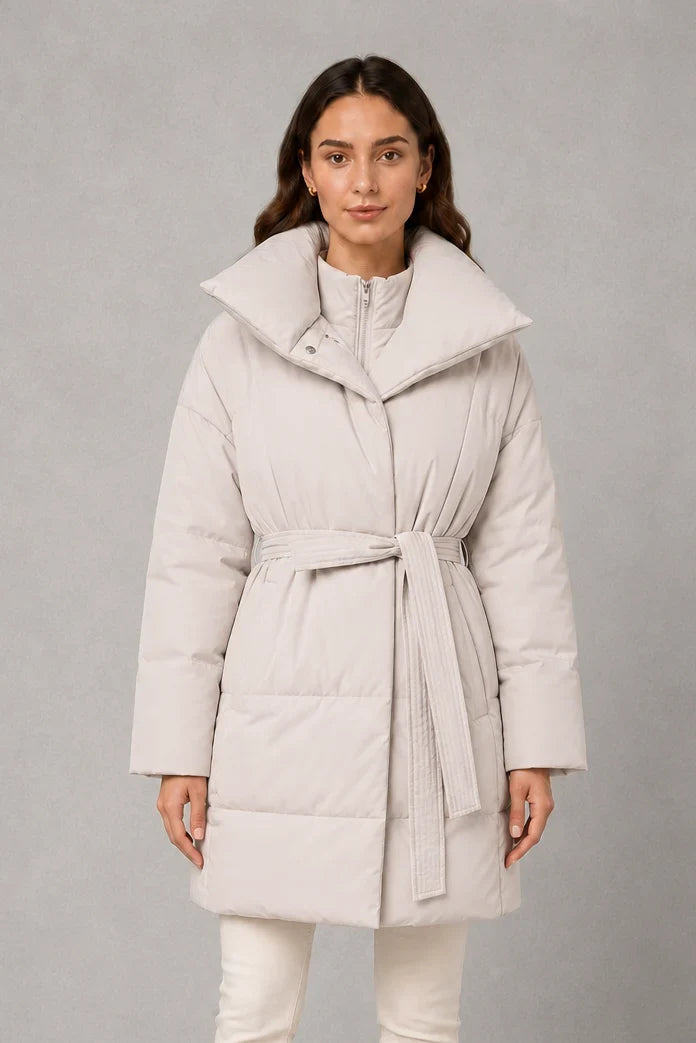 Jacket Women - Quilted Puffer Jacket with Belted Waist