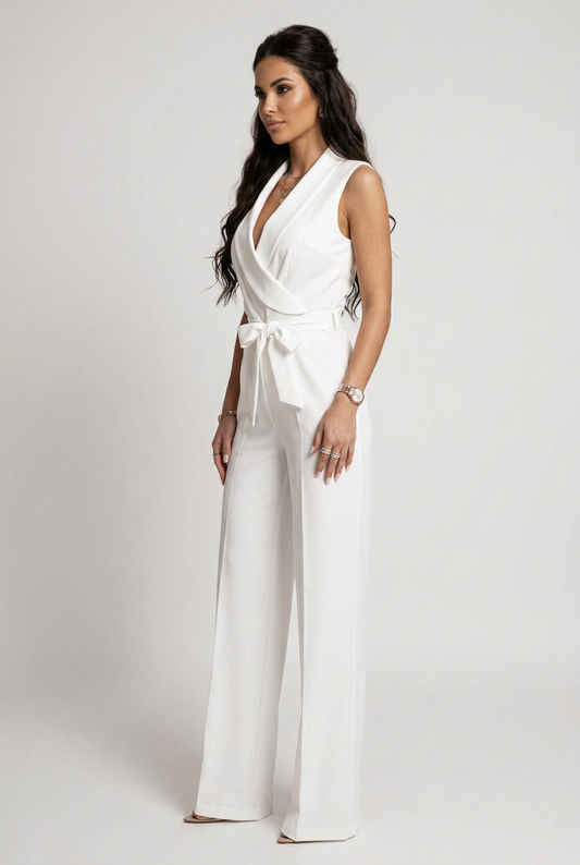 Jumpsuit Women - Sleeveless Wide Leg Jumpsuit with Tie Waist
