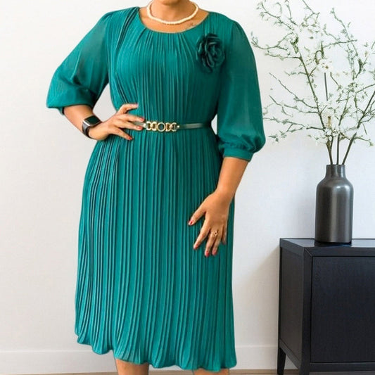 Midi Dress Women - Pleated A-Line Dress