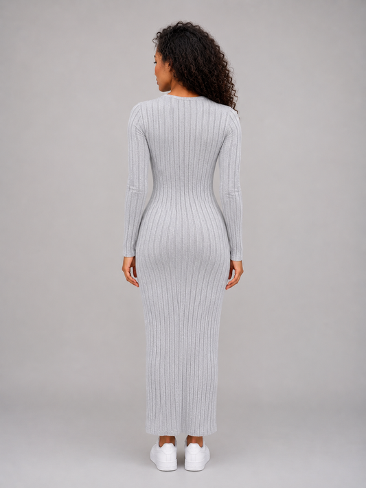 Maxi Dress Women - Ribbed Knit Maxi Dress with Scoop Neckline