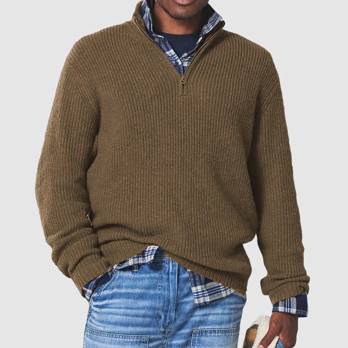 Jumper Men - Quarter-Zip Ribbed Jumper