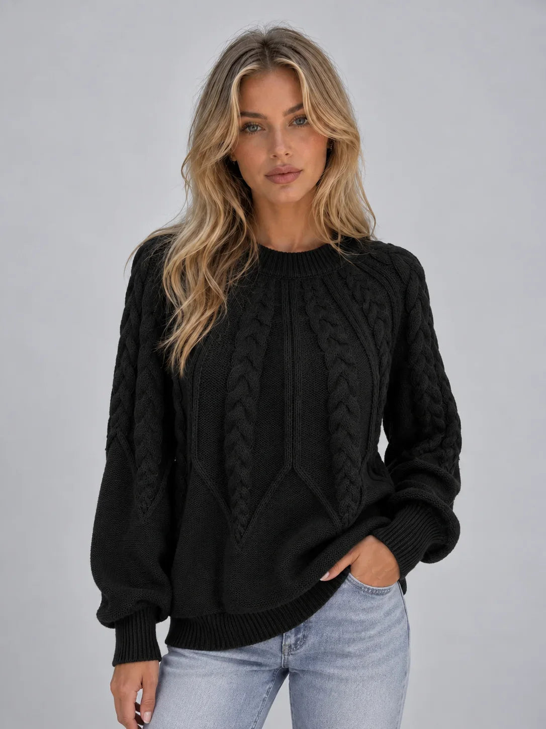 Jumper Women - Cable Knit Jumper with Crew Neck