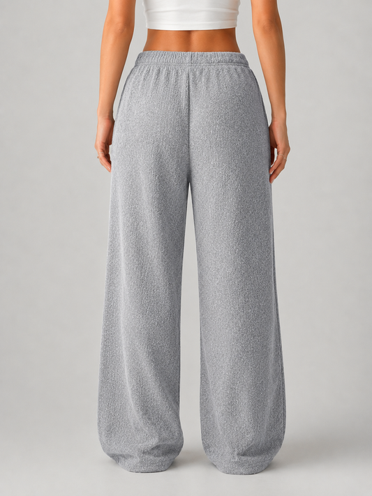 Trousers Women - Knitted Wide Leg Trousers with Drawstring Waist