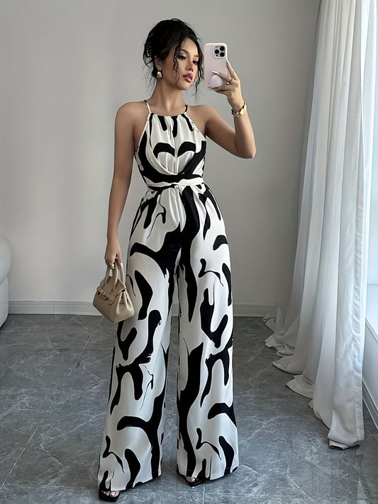 Jumpsuit Women - Printed Wide-Leg Jumpsuit with Halter Neckline
