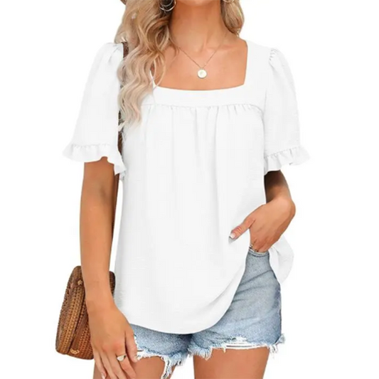 Top Women - Square Neck Summer Top with Short Sleeves