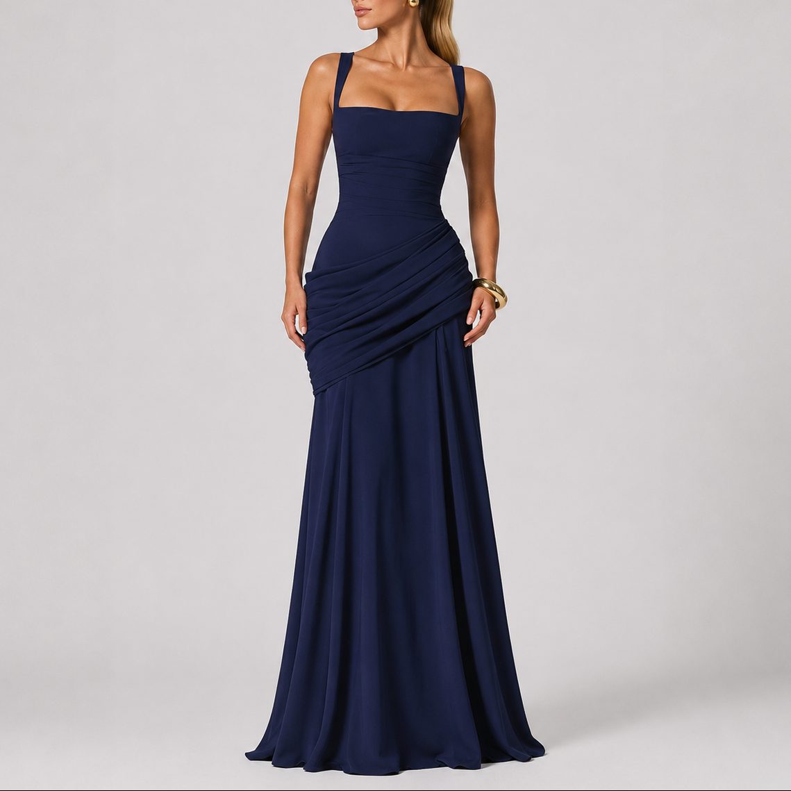 Maxi Dress Women - Ruched Fit Maxi Dress with Square Neck