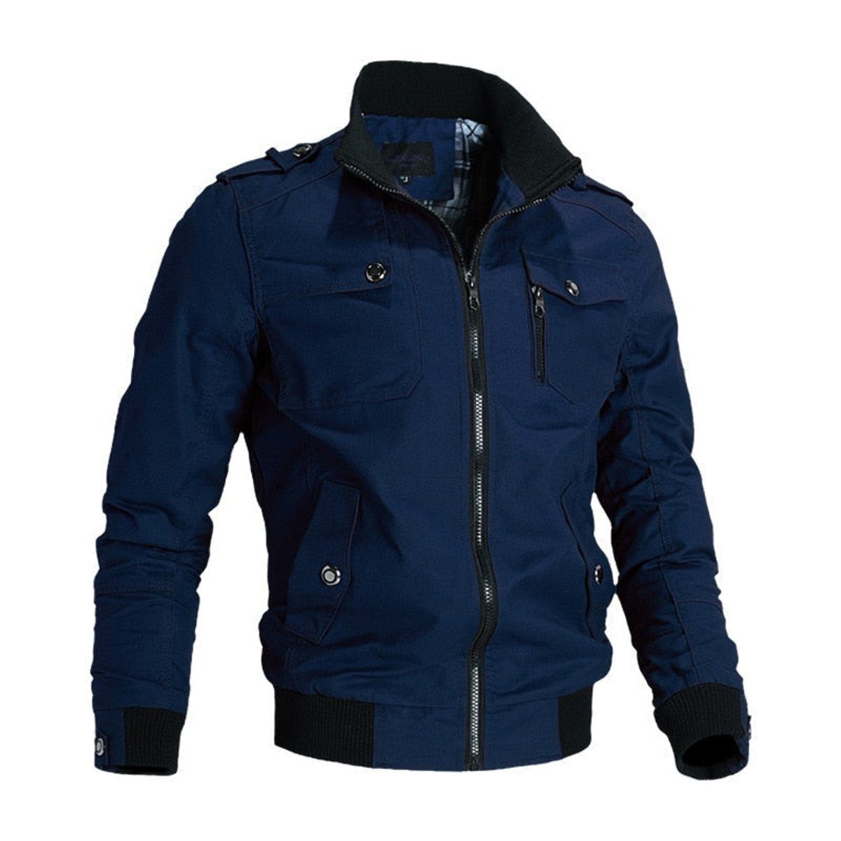 Bomber Jacket Men - Zip-Front Cotton Bomber Jacket with Stand Collar