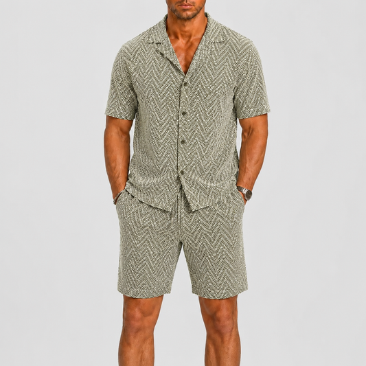 Set Men - Jacquard Knit Two-Piece Summer Outfit with Short Sleeves