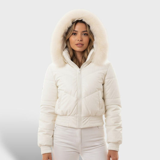 Jacket Women - Cropped Puffer Jacket with Ribbed Cuffs