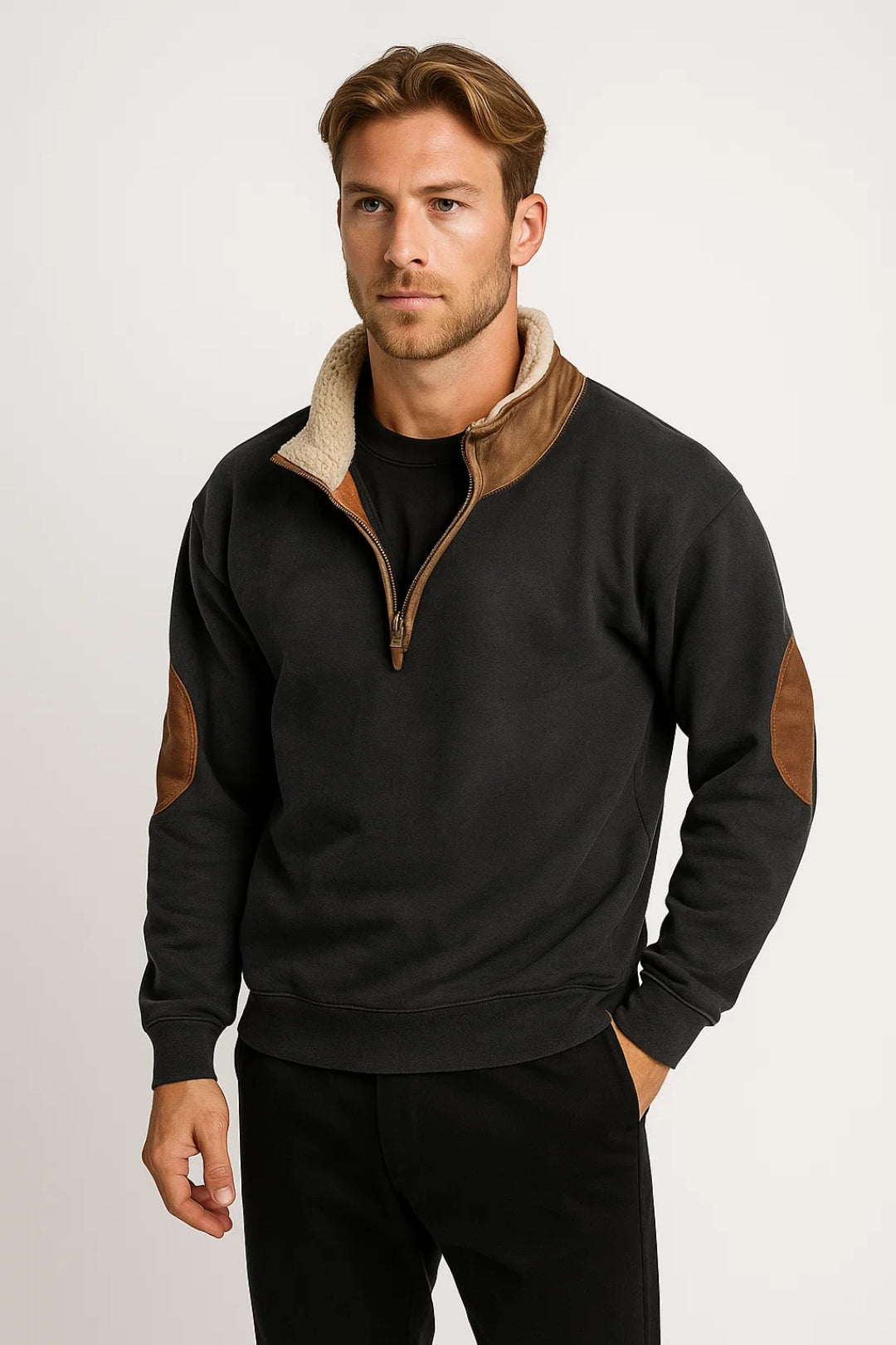 Pullover Men - Oversized Warm Comfort Pullover with Zip Detail
