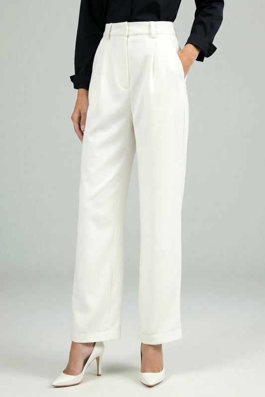 Trousers Women - Wide Leg Office Trousers with High Waist