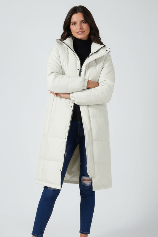 Coat Women - Long Quilted Warm Puffer Coat with Hood