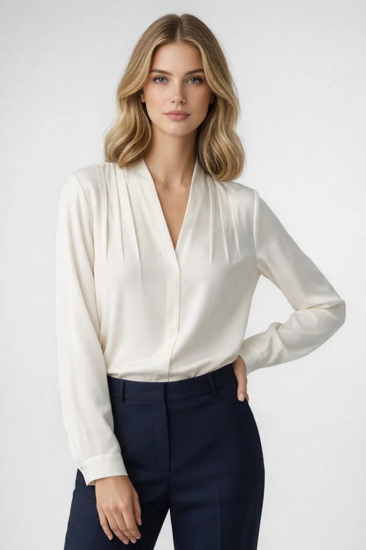 Blouse Women - Office Airy Everyday Blouse with V-Neckline
