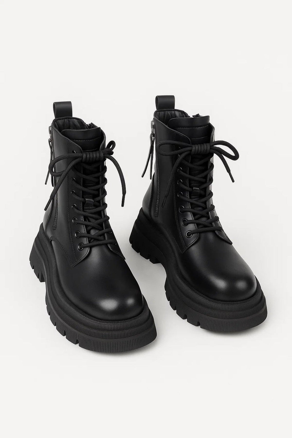 Boots Women - Platform Sole Winter Boots with Lace-Up Detail