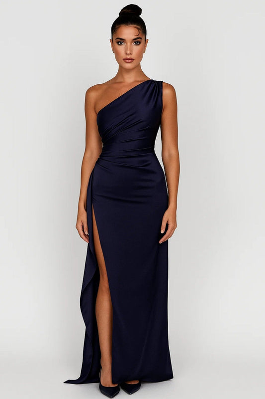 Dress Women - Maxi High Slit Dress with One-Shoulder Neckline
