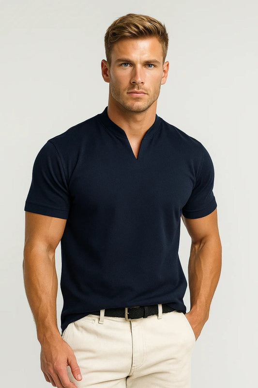 Shirt Men - Mandarin Casual Shirt with Short Sleeves and Collar