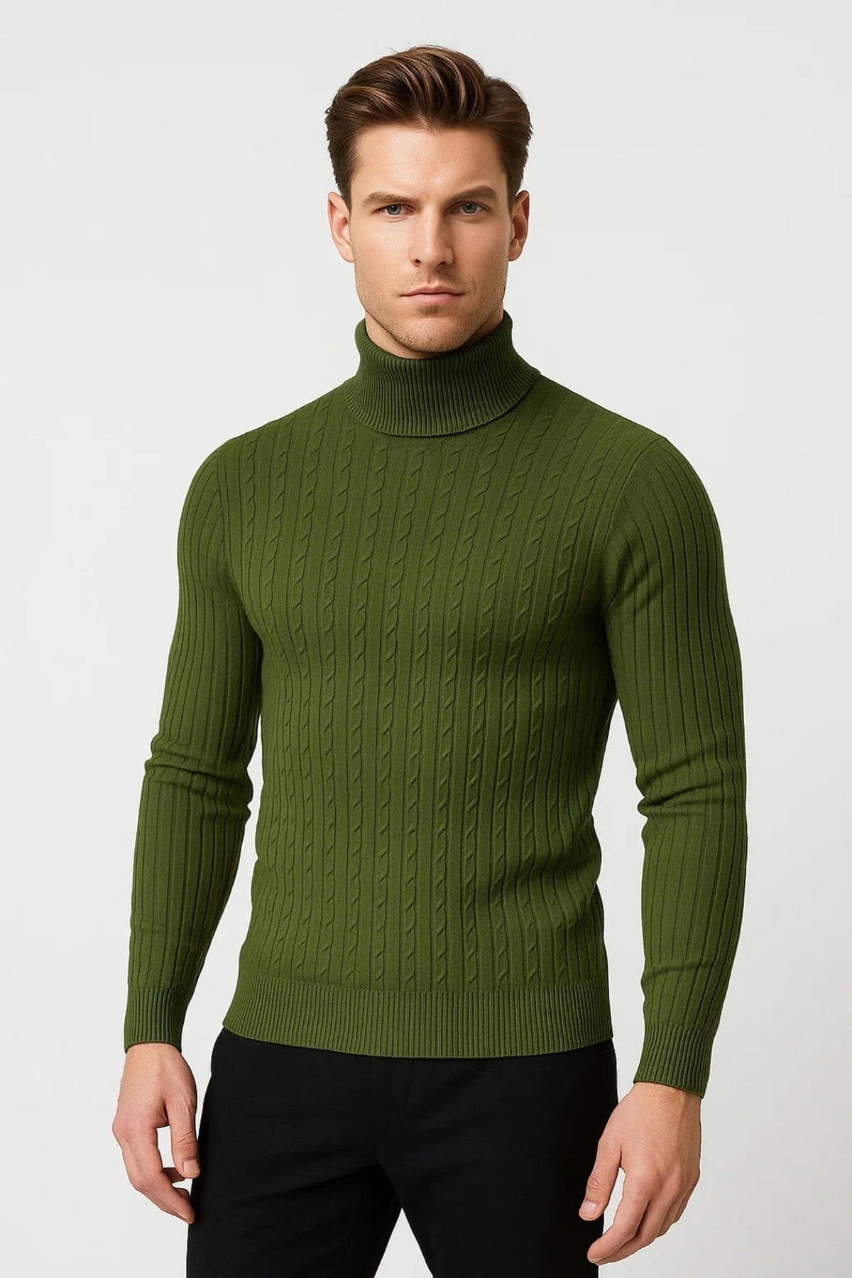 Pullover Men - Cable Knit Slim Roll Pullover