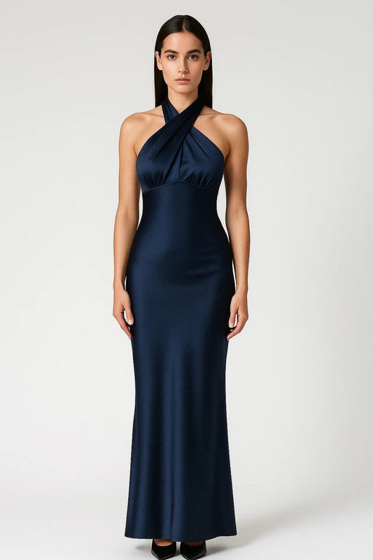 Dress Women - Maxi Gala Evening Dress with Halter Neckline and Strapless Design