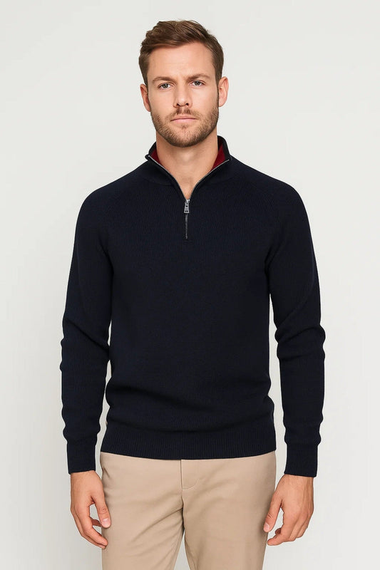 Pullover Men - Warm Ribbed Troyer Pullover with Half-Zip