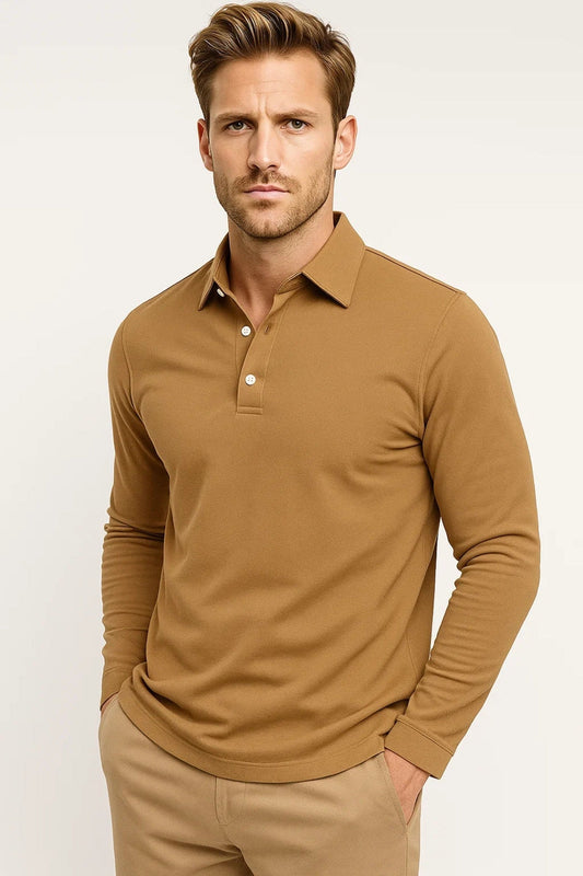 Polo Men - Slim Fit Polo with Long Sleeves and Collar
