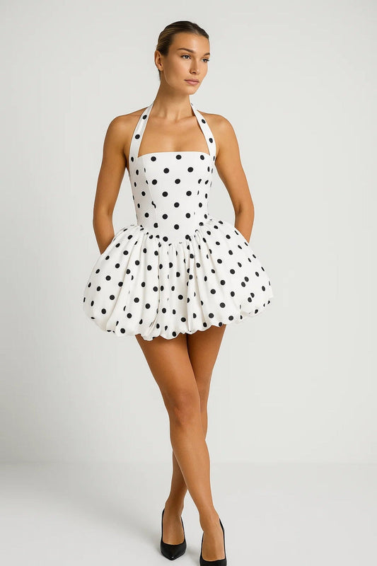 Dress Women - Mini Voluminous Dress with Halter Neckline and Ball Gown Silhouette