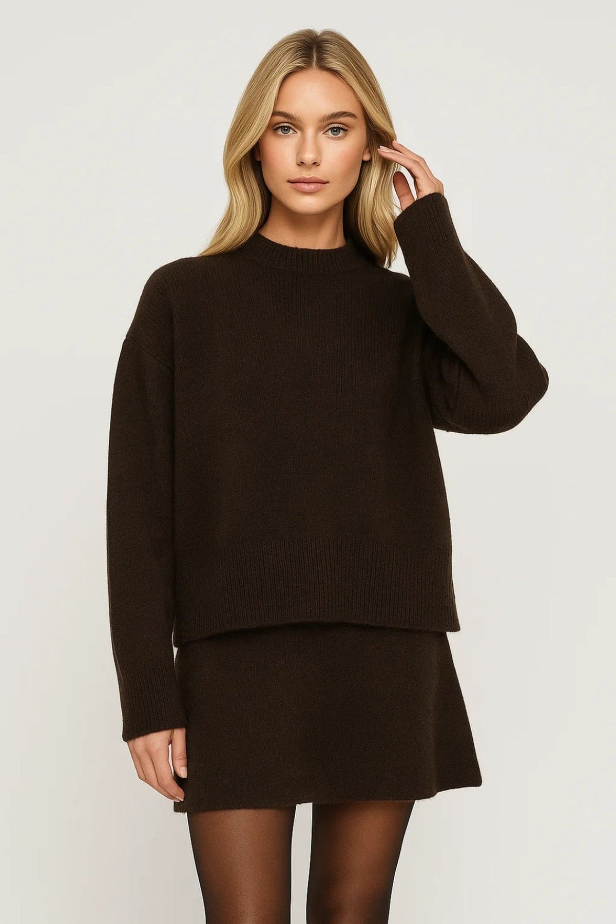 Set Women - Knit Maxi Draped Outfit with Strapless Design