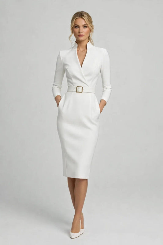 Dress Women - Formal Evening Pencil Dress with V-Neckline