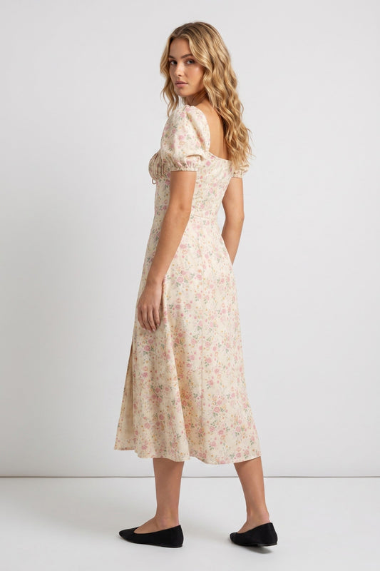 Dress Women - Midi Festive Airy Dress with Puff Sleeves