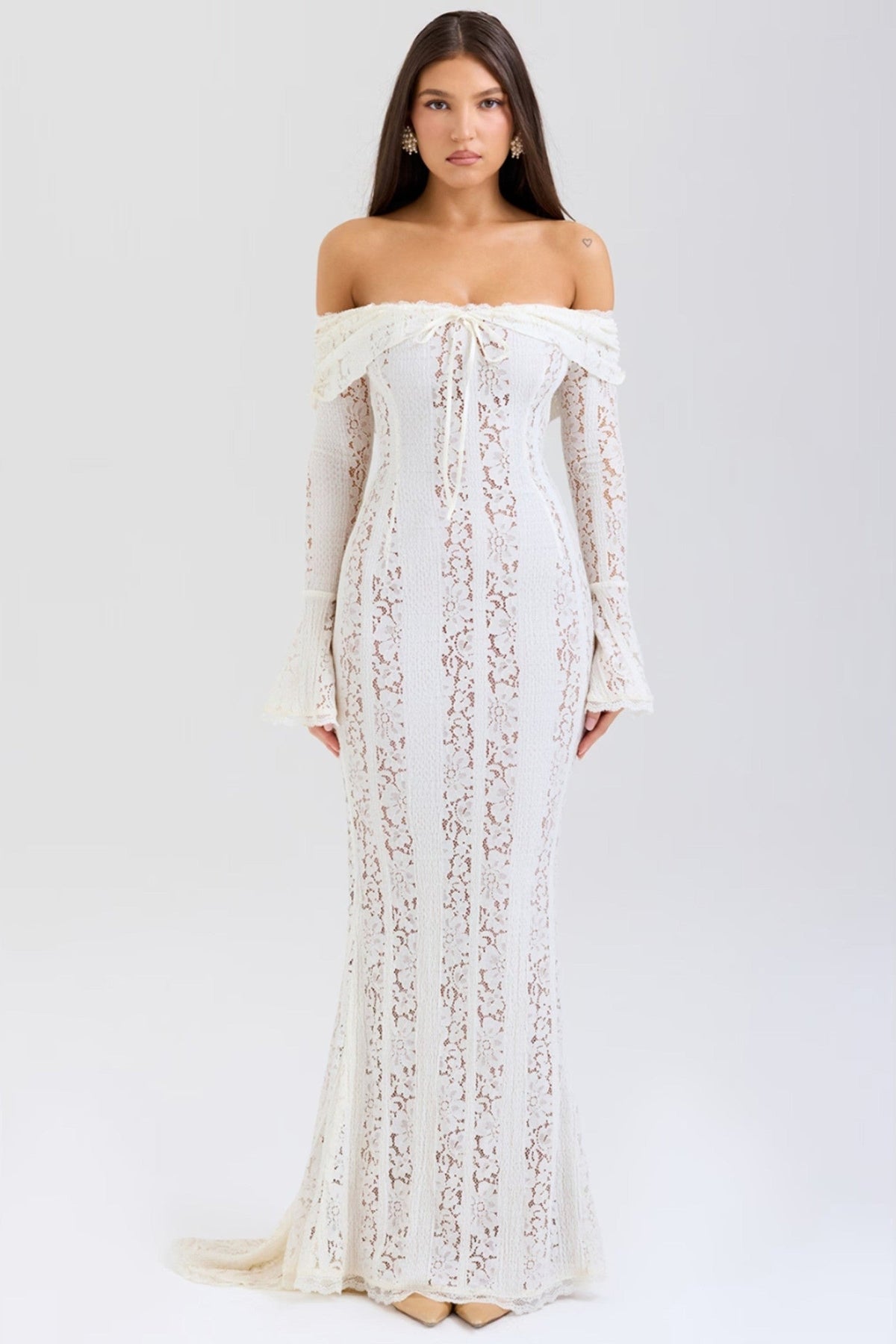 Dress Women - Lace Maxi Special Dress with Off-Shoulder Neckline