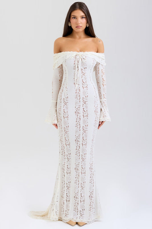 Dress Women - Lace Maxi Special Dress with Off-Shoulder Neckline