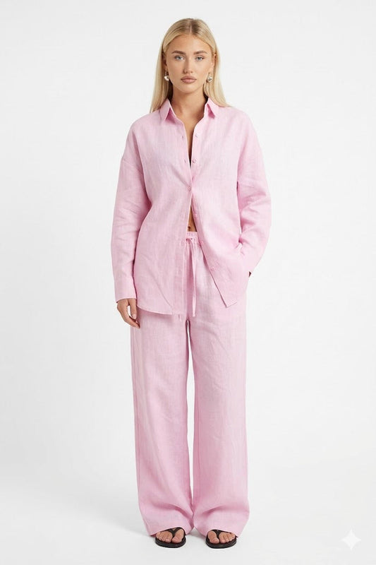 Set Women - Wide Leg Co-Ord Shirt Outfit with Lapel Detail