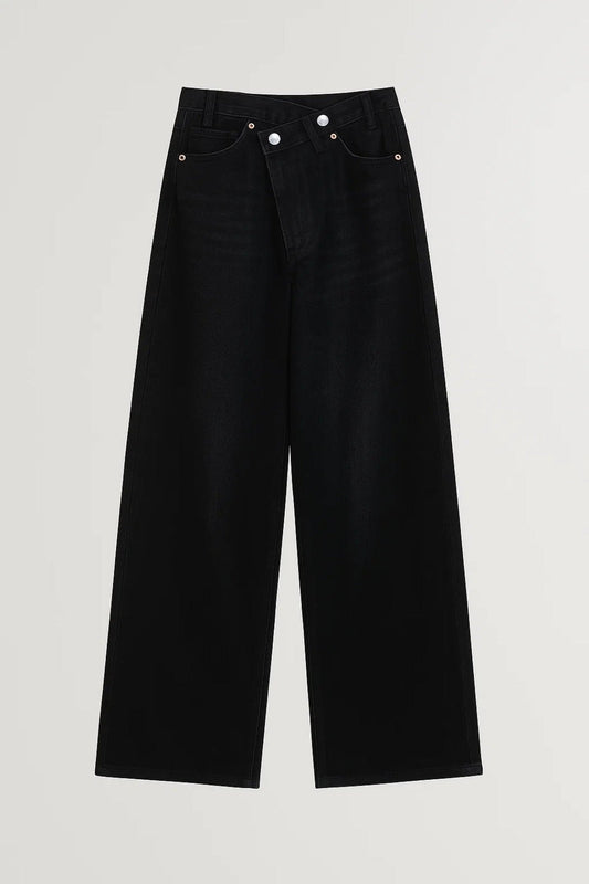 Trousers Women - Wide Leg Trousers with High Waist and Asymmetric Cut
