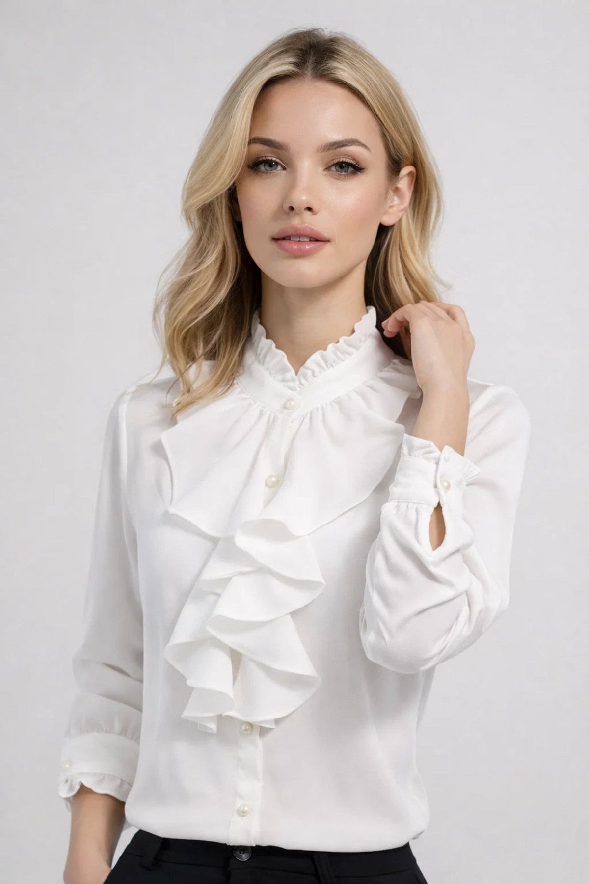 Blouse Women - Ruffle Office Blouse with Long Sleeves