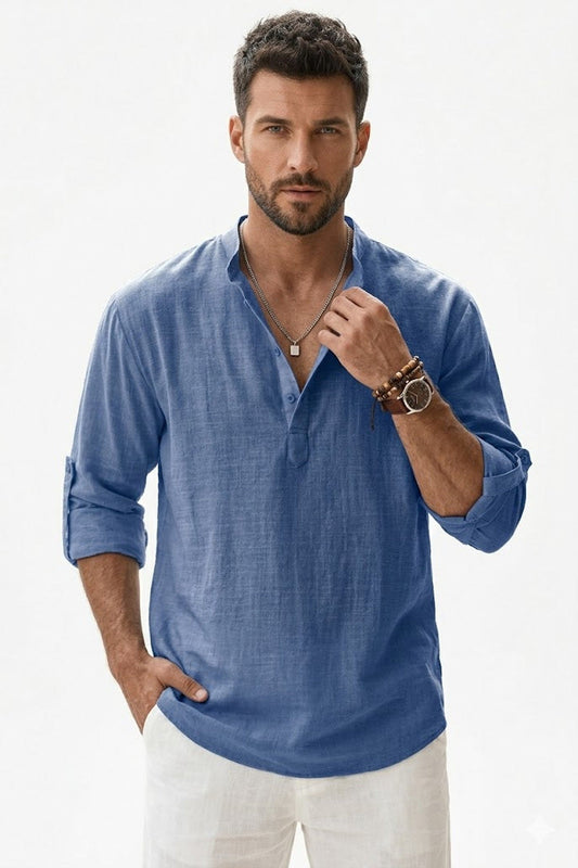 Linen Shirt Men - Slim Fit Breathable Shirt with Short Sleeves