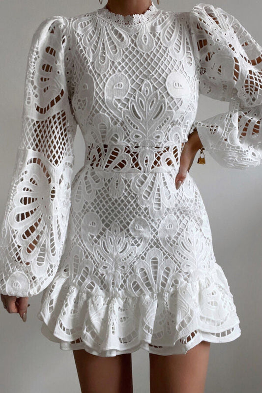 Mini Dress Women - Lace Flared Dress with Long Sleeves