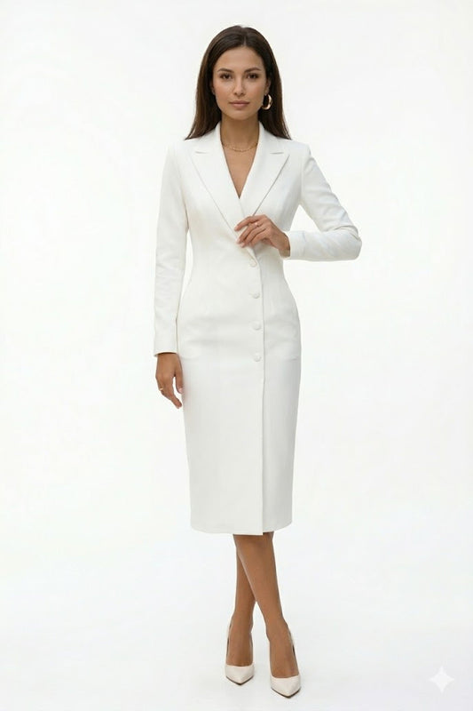 Midi Dress Women - Fitted Blazer Style Dress with Long Sleeves