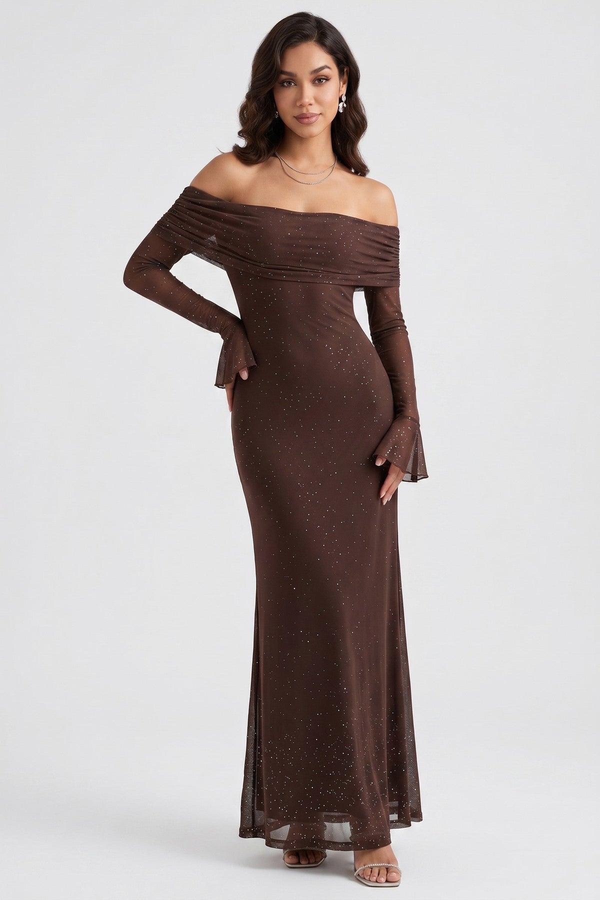Maxi Dress Women - Dress with Sparkle Detail and Long Sleeves